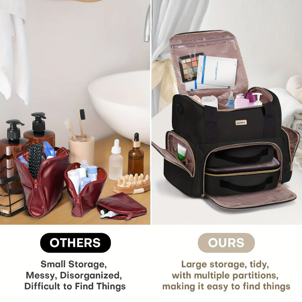 Large Makeup Cosmetic Bag with 2 Removable Case, Double Layer Travel Makeup Organizer Case, Travel Toiletry Bag for Women