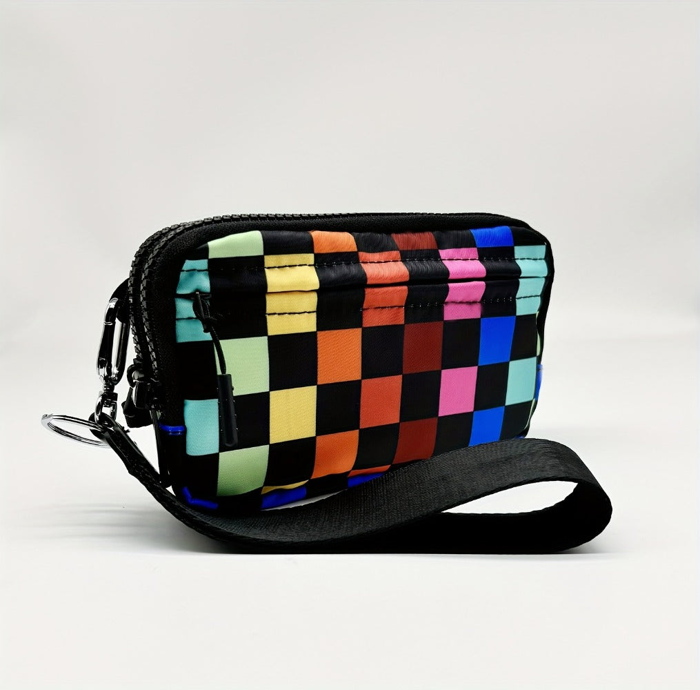 2pcs Bags Checkered Crossbody Bum Bag& Wristlet Wallets Checkered Set Belt Bag with Shoulder Strap Adjustable Crossbody Bag Spacious Spacious Purse for Essentials Plus Size Friendly Strap Large Sling Bag Travel Handbags Checkered Belt Bag