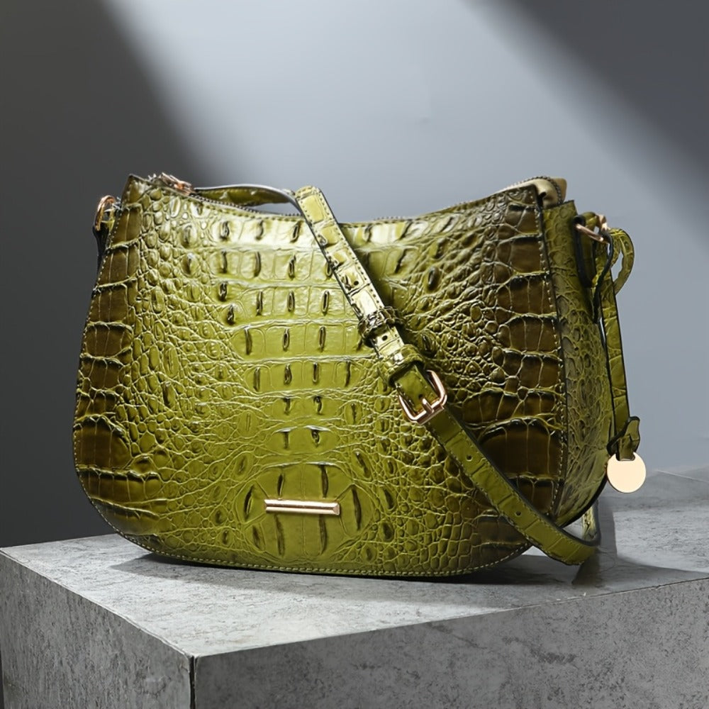 Women' Vintage Crocodile Crossbody Bag Suitable for, & Travel - Handbag with Adjustable Strap, Zipper Closure, Spacious Retro Purse in /, Detachable Shoulder Strap & Textured Crocodile Pattern