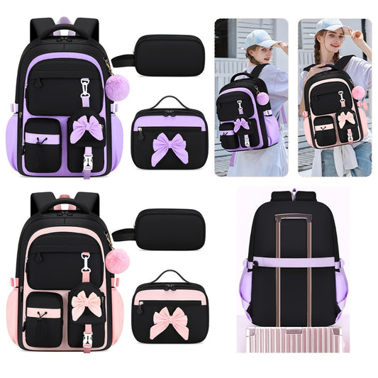 Set of 3 Bow Bags - Spacious School Backpack with Tablet Pocket, Lightweight Teen Laptop Bag Ideal for Travel, Gifts for Birthdays/Christmas, Back-To-School And Everyday Use, for Teens, for Teenager, For Teenager