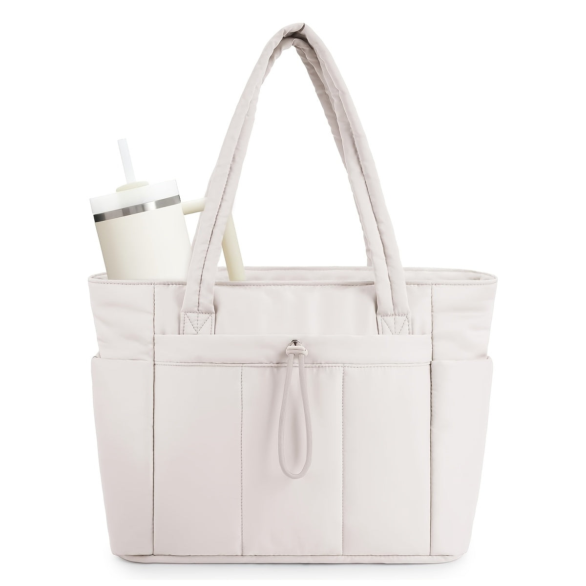 Puffer Tote Bag Women's Shoulder Bag Large Capacity Quilted Tote Bag Work Tote Bags for Women Nurse Bag with Cup Holder & Laptop Compartment & Trolley Sleeve for Travel, Work, Valentines Day Gifts