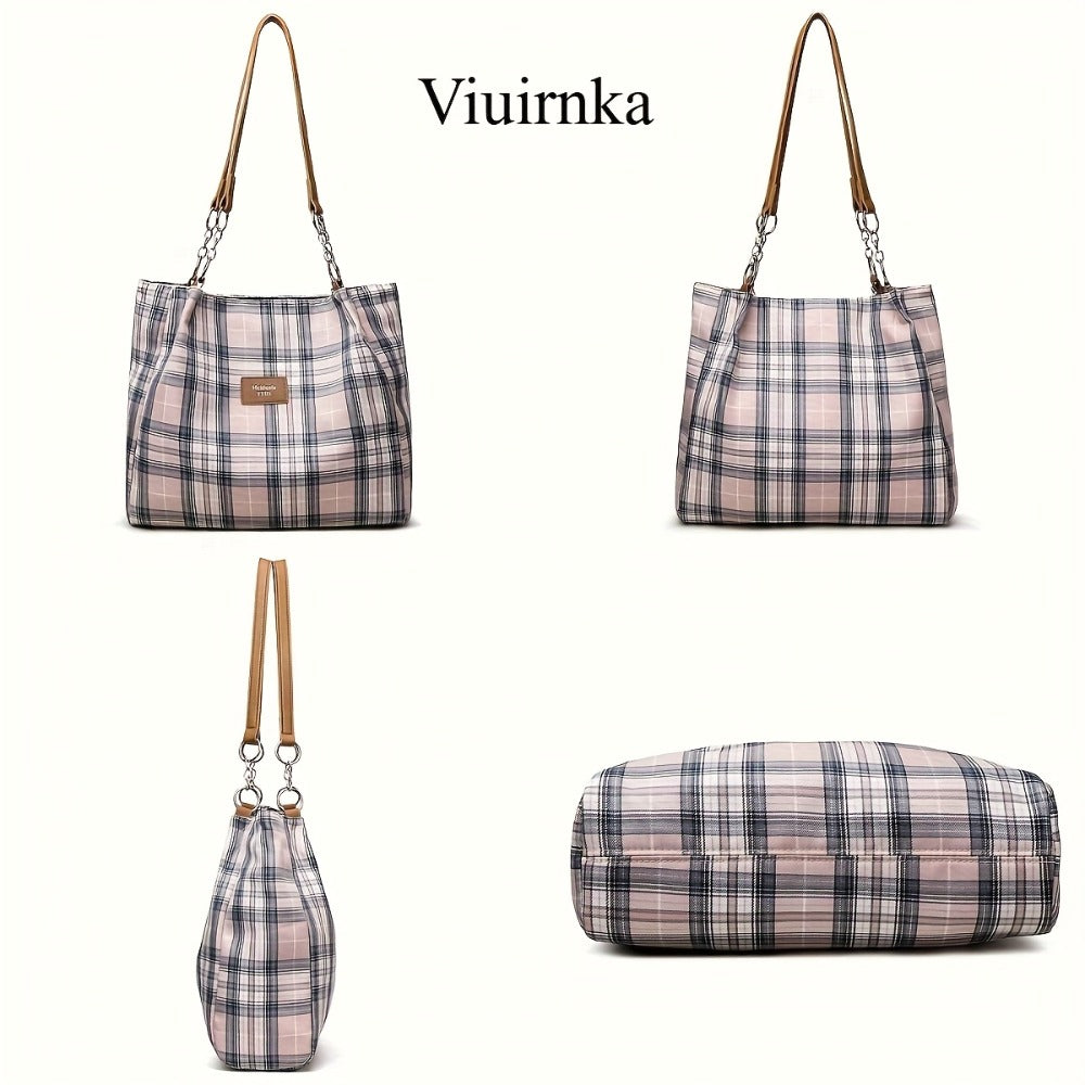 Ladies' Fashion Plaid Handbag & Oversized Tote: Spacious Work, School Shoulder Bag with Chic Style and Ample Capacity for Daily Essentials