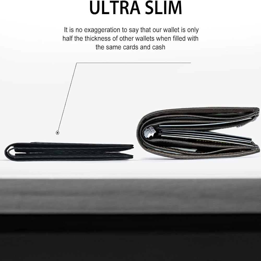 1pc Ultra-Thin Men'S Wallet - Carbon Fiber Inspired, RFID-Blocking, Minimalist Design - Perfect for Daily Use & With Stylish Gift Box