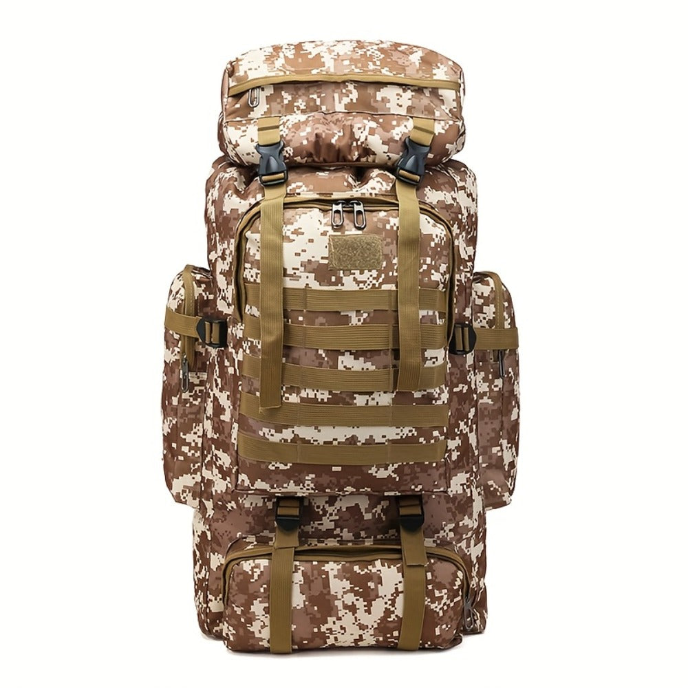 Men's Backpack for Mountain Climbing, Heavy Duty Double-Shoulder Travel Bag with Removable National Flag Patch Accessory