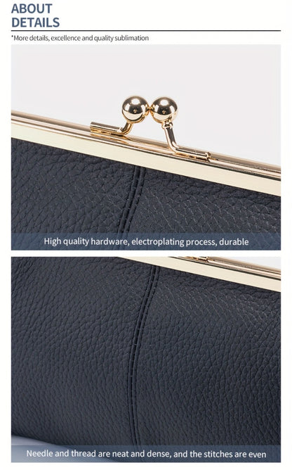 Trendy Genuine Leather Wallet, Solid Color Card Holder, Perfect Clutch Bag for Daily Use