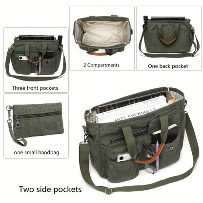 2pcs Set: Women'S Large Corduroy Tote Bag, Perfect as a Laptop Bag, Crossbody Shoulder Bag, Hobo Messenger Bag, Handbag, Travel Bag, Gym Tote Work Travel