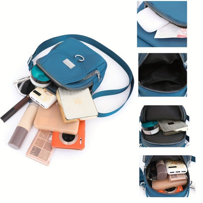 4 Colors Lightweight Nylon Women's Messenger Bag - Casual Mini Handbag with Multi-Zipper Compartments, Detachable Adjustable Shoulder Strap & Metal Rings, Available in Lavender, Black, Dark Purple, Grey, Brown, Sapphire Blue, Small Crossbody Bag, Versatil