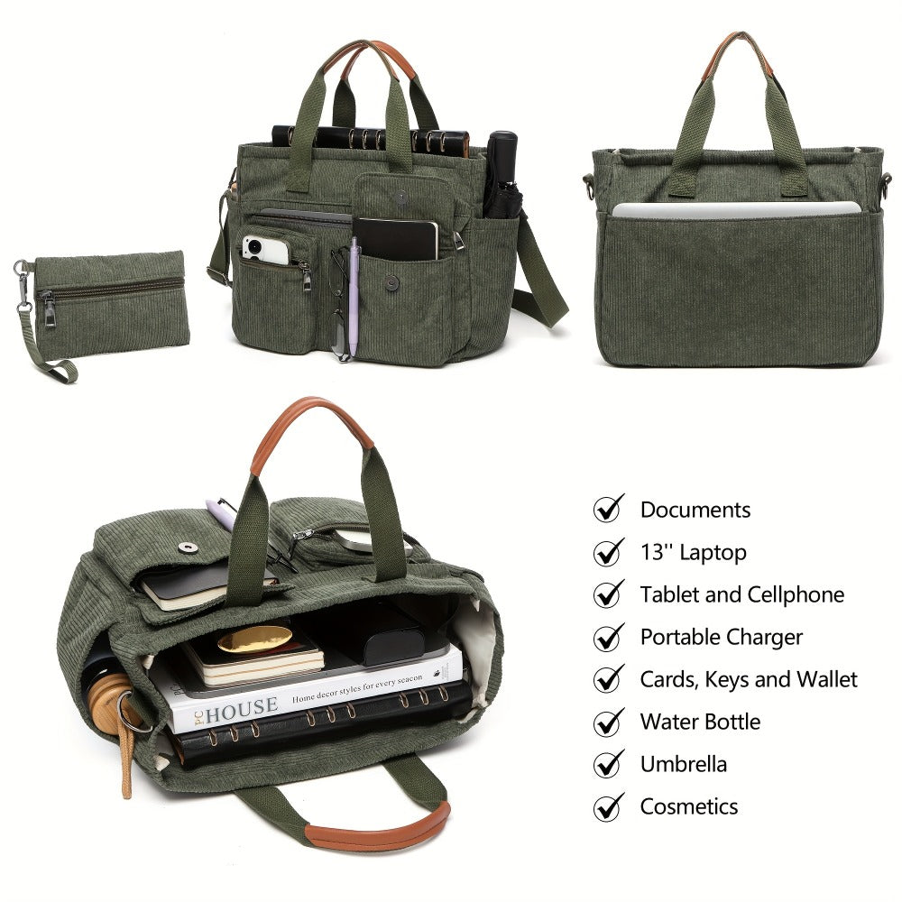 Laptop Bag – Corduroy, Polyester, Adjustable Strap, for Travel & Work | Bag Vero – detail view 6