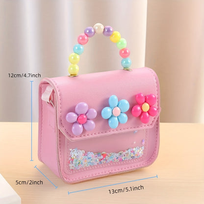 ' Handbag Featuring Floral Decorations And a Snap Closure - a Lightweight Pink Purse with Bead Details And a Pocket, Suitable for College, Parties, And Everyday Use