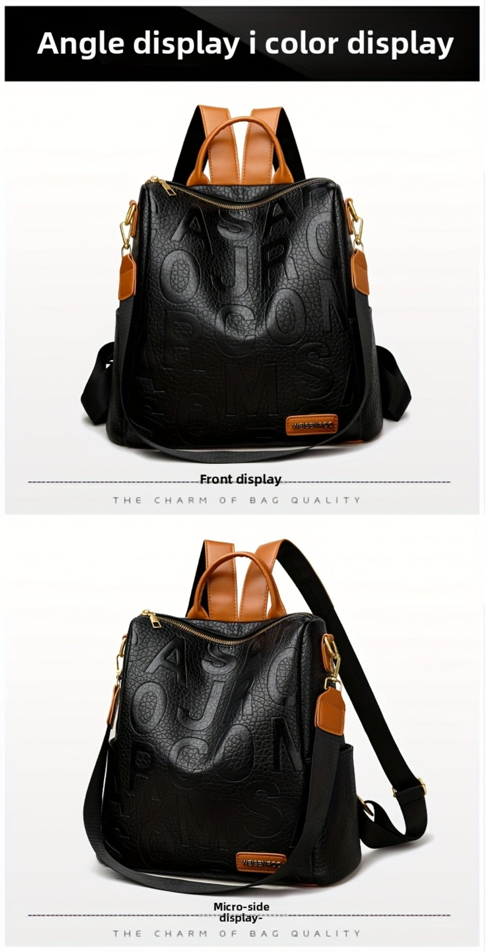 A Stylish And Modern Backpack for Women Featuring a Solid Color with Embossed Letters, a Classic Crocodile Pattern, And Golden Hardware Accents. It'S Lightweight with an Adjustable Shoulder Strap, Making It Ideal for Commuting, Leisure, Or Travel