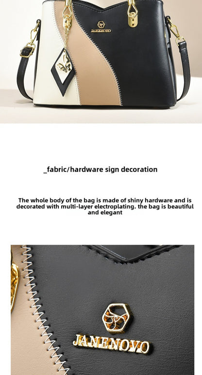 Colorblock Top-Handle Satchel Bag for Women - Faux Leather Purse with Zipper Closure, Large Capacity Shoulder Tote with Messenger Strap and Edge Paint Detail, Fashionable Handbag