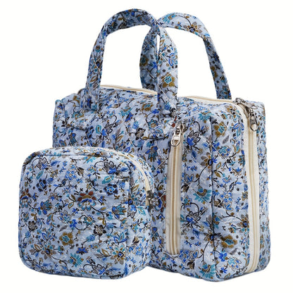 Cute Quilted Floral Print Fabric Bags 2pcs Set - Handbag, Makeup Pouch, Toiletry Bag, Coin Purse & Storage Pouch for Women | 2025 Collection