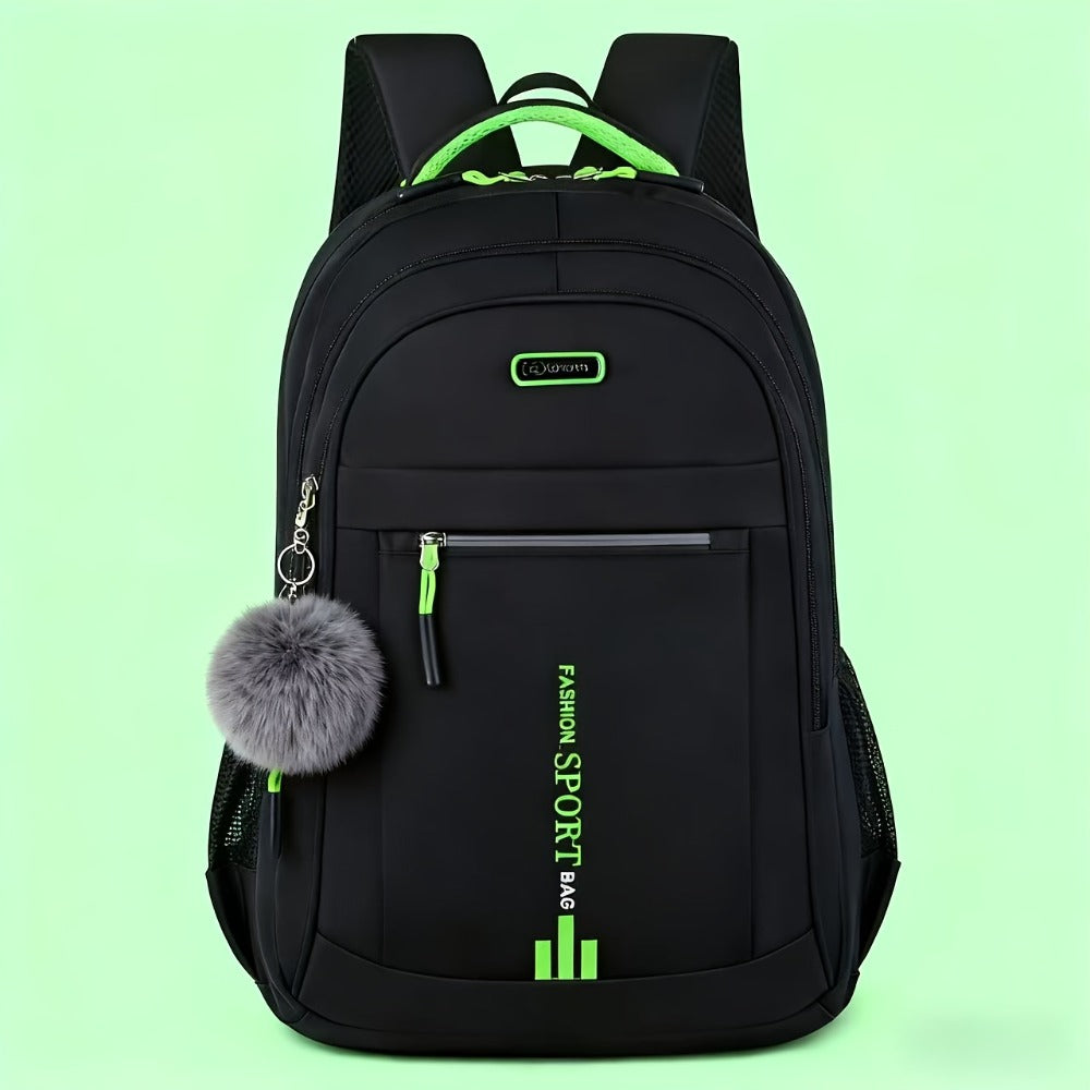 This Large-Capacity Travel Backpack Is Suitable for Both Men And Women. It Comes with a Plush Ball Pendant-Durable Nylon, Adjustable Shoulder Strap, Multiple Compartments, Business Backpack And Outdoor Hiking Backpack