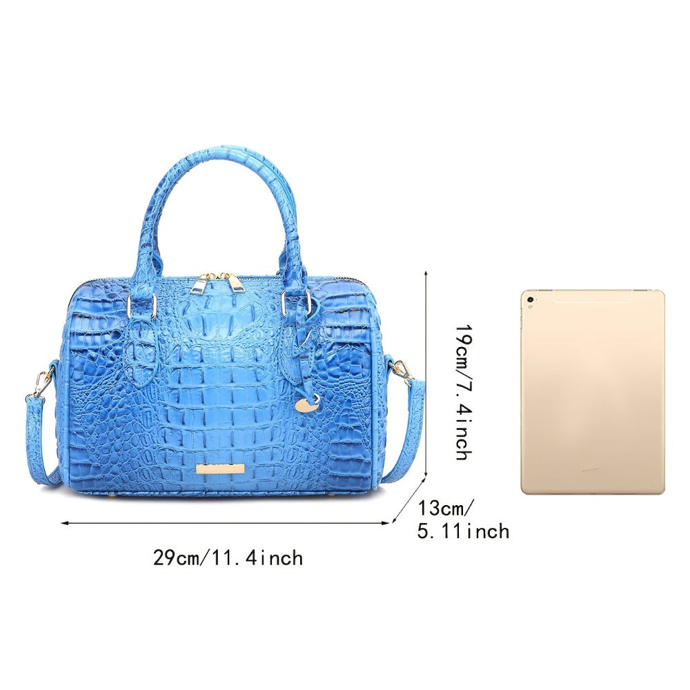 Gradient Crocodile Embossed Boston Bag for Women, Vintage Glossy Synthetic Leather Barrel Handbag with Detachable Crossbody Strap, Luxury Top Handle Shoulder Purse, Large Capacity Daily Commute Handbags
