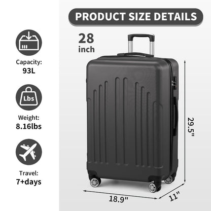 20/24/28 Inch Carry On Luggage, Airline Approved Hard Shell Carry On Suitcase with Wheels, TSA Approved Lock, Lightweight Hard Case Travel Luggage