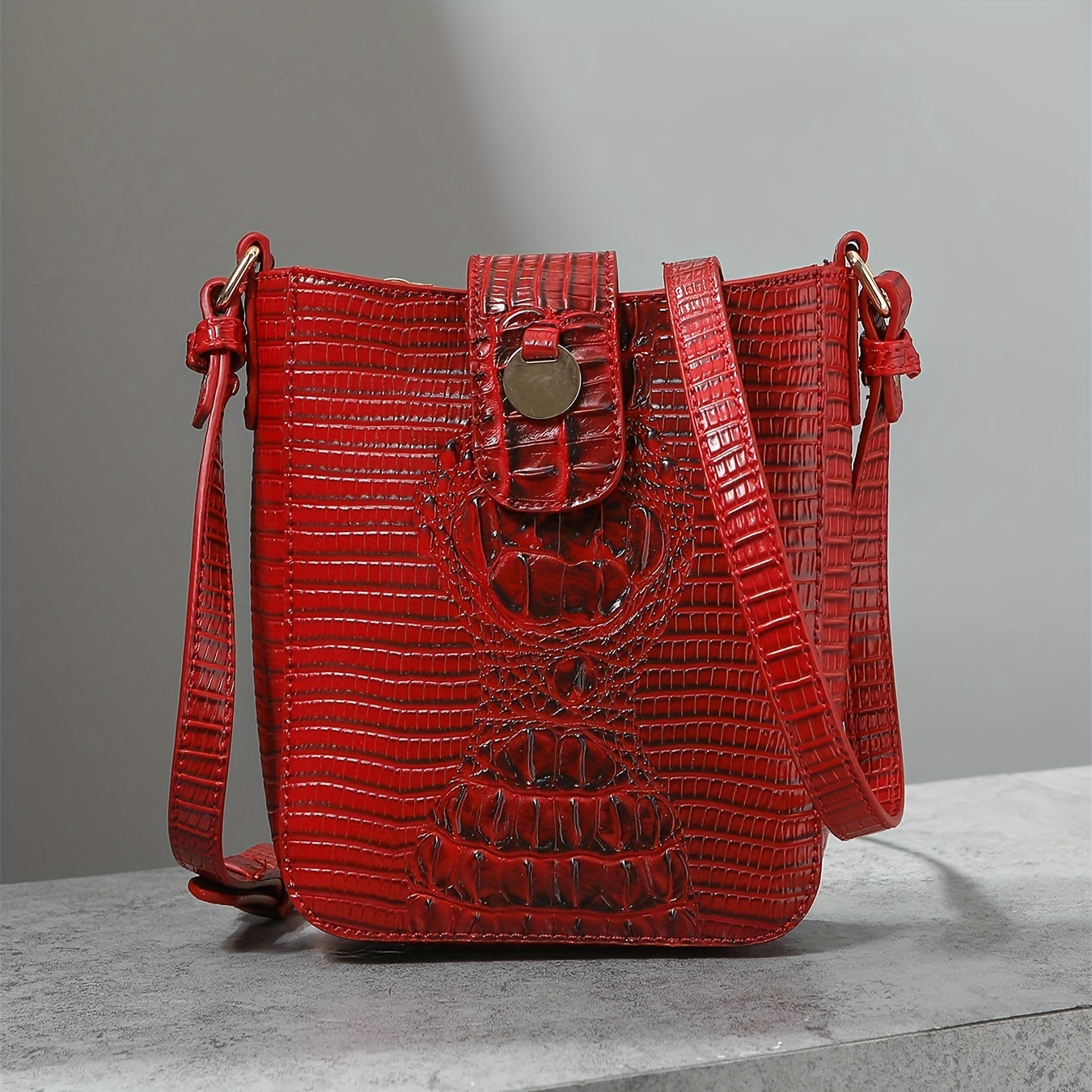 Crocodile Embossed Women's Synthetic Leather Satchel Purse- Elegant Women's Crossbody Bag with Secure Zip Closure & Durable Polyester Lining