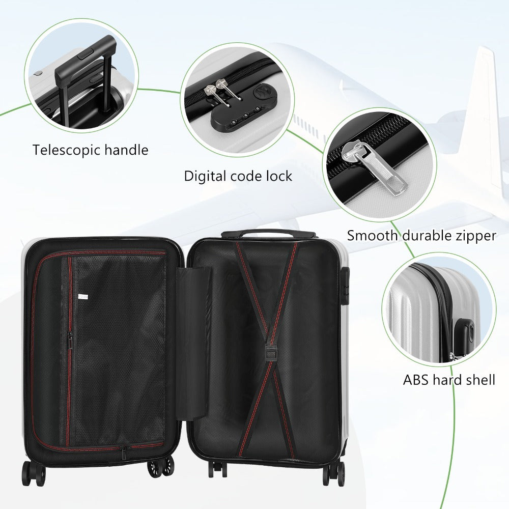 2pcs Hardside Luggage Set 20In Carry-On And 14In Bag, Spinner Wheels, TSA Approved Lock, Hooks, for Short Trips And Business Travel