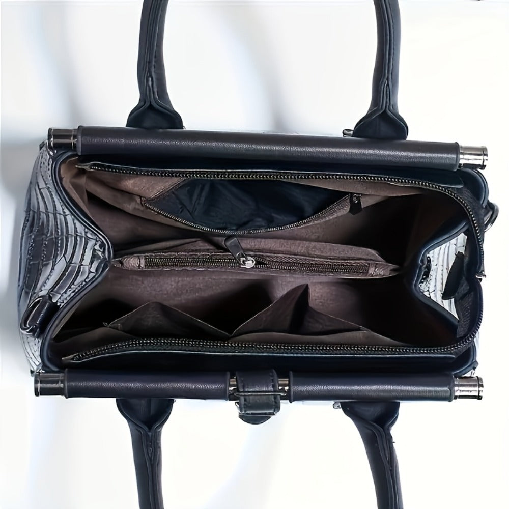 The New Women'S Bag 2025 Fashion Bright Faux Leather Crocodile Print Senior Large Capacity Single Shoulder Crossbody Handbag Two-Piece Set