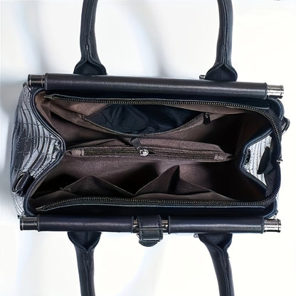 The New Women'S Bag 2025 Fashion Bright Faux Leather Crocodile Print Senior Large Capacity Single Shoulder Crossbody Handbag Two-Piece Set
