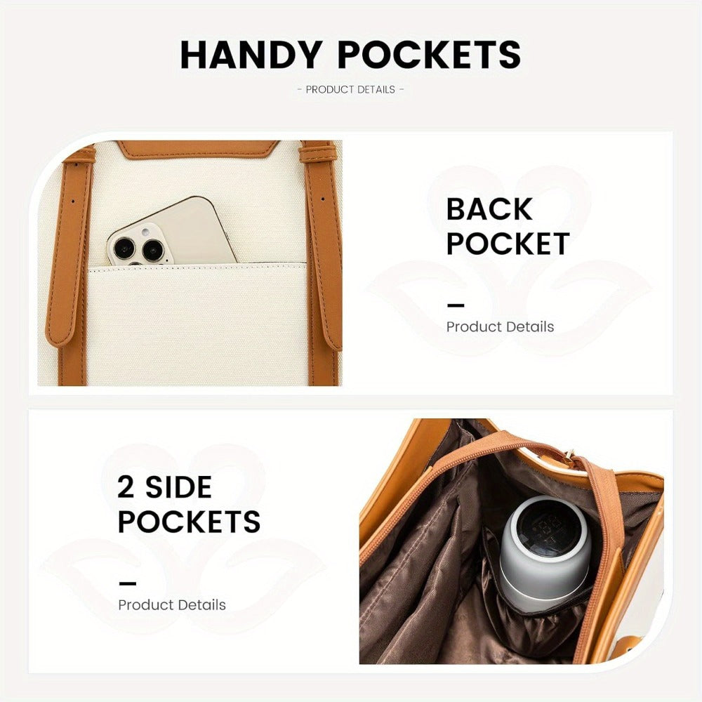 [Canvas Leather Laptop Tote] LOVEVOOK 15.6 inch Canvas Leather Laptop Tote Bag for Women - Computer bag with Clutch Purse for Business, Travel, Casual
