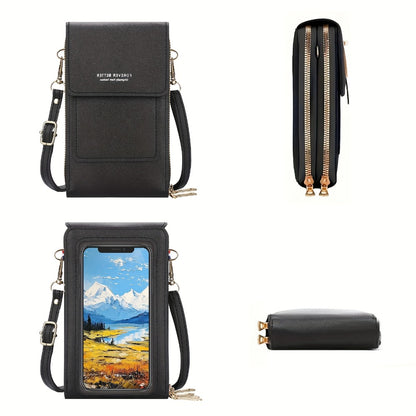 Touchscreen Cell Phone Purse, Mini Crossbody Phone Bag, with Zipper Wallet, Adjustable Shoulder Strap, Black