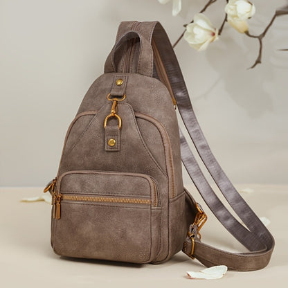 Classic Chic PU Backpack for Ladies - Adjustable Straps, Zip Fastening, Various Pockets, Trendy Shoulder & Crossbody , Chest , Casual Daily Use | Sturdy Zip Closure for Travel And Shopping (Available in Black/Brown/Khaki)