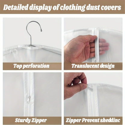 10 Dust-Proof Semi-Transparent Clothing Bags, XXL Size (23.62*55.11Inch/ 60*140Cm) Semi-Transparent Full-Zip Suit Covers, Suitable for Wardrobe Storage And Travel, Commonly Used for Long Skirts, Dresses, Etc