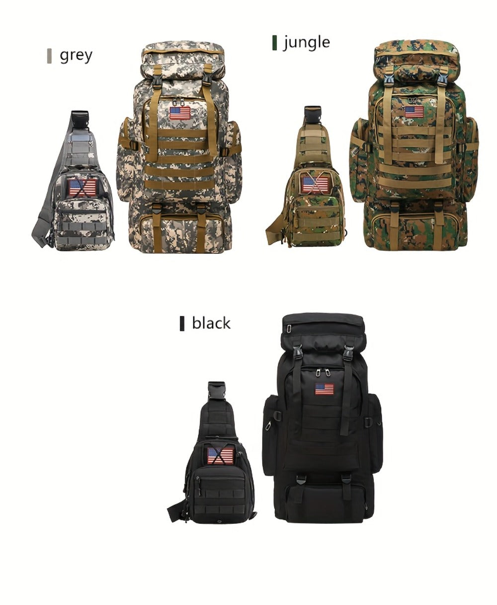 Set of 2pcs 21.13gal Spacious Multifunctional Camouflage Tactical Hiking Backpacks Featuring Various Compartments And a MOLLE System, Ideal for Outdoor Adventures, Camping, Trekking