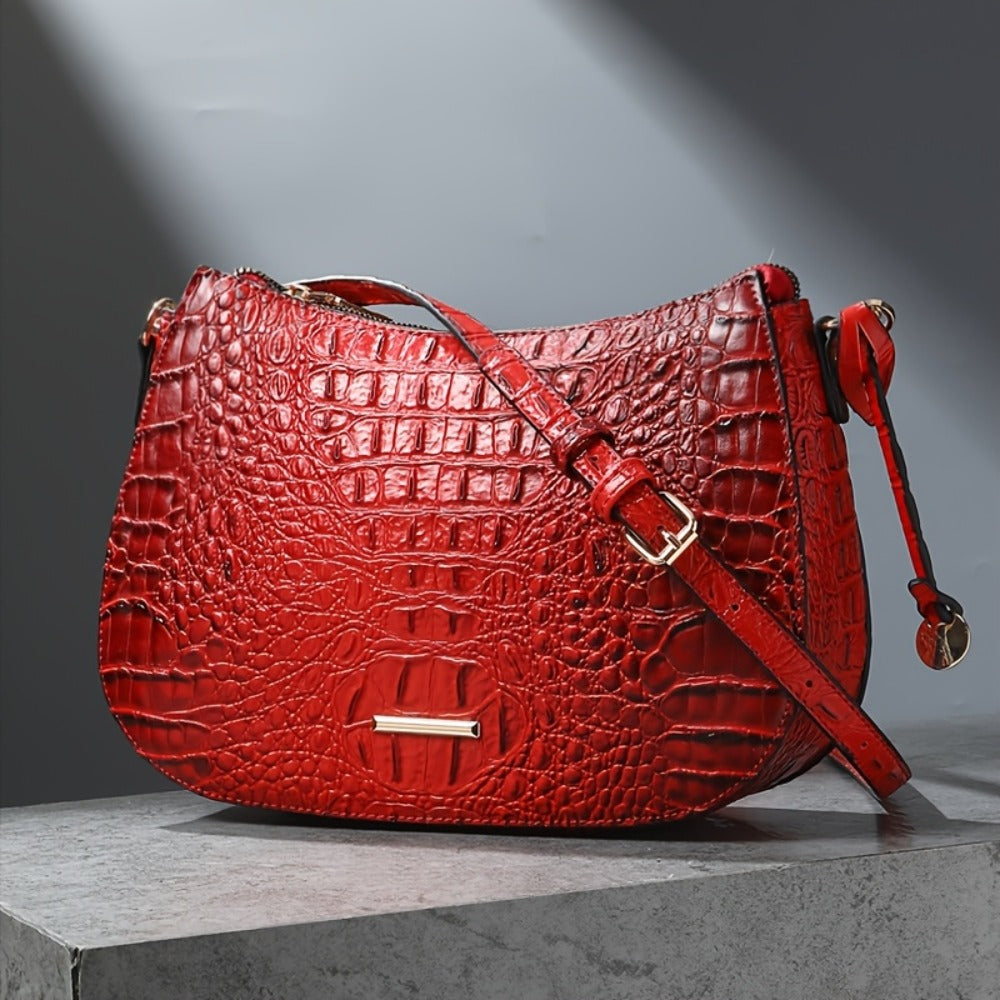 Women' Vintage Crocodile Crossbody Bag Suitable for, & Travel - Handbag with Adjustable Strap, Zipper Closure, Spacious Retro Purse in /, Detachable Shoulder Strap & Textured Crocodile Pattern