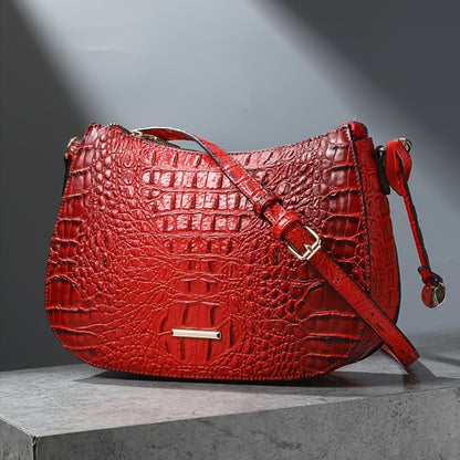 Women' Vintage Crocodile Crossbody Bag Suitable for, & Travel - Handbag with Adjustable Strap, Zipper Closure, Spacious Retro Purse in /, Detachable Shoulder Strap & Textured Crocodile Pattern