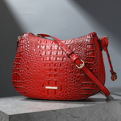 Women' Vintage Crocodile Crossbody Bag Suitable for, & Travel - Handbag with Adjustable Strap, Zipper Closure, Spacious Retro Purse in /, Detachable Shoulder Strap & Textured Crocodile Pattern