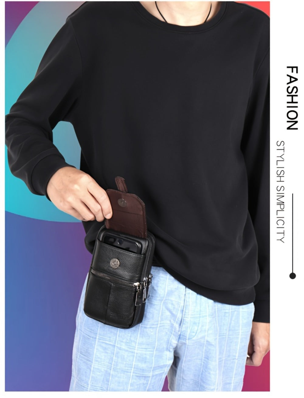 Genuine Leather Crossbody Bag Compatible for & Smartphones - / Belt Loop Messenger Waist Pack with Phone Pouch, Zipper Closure Handbag, Pure Genuine Leather Purse