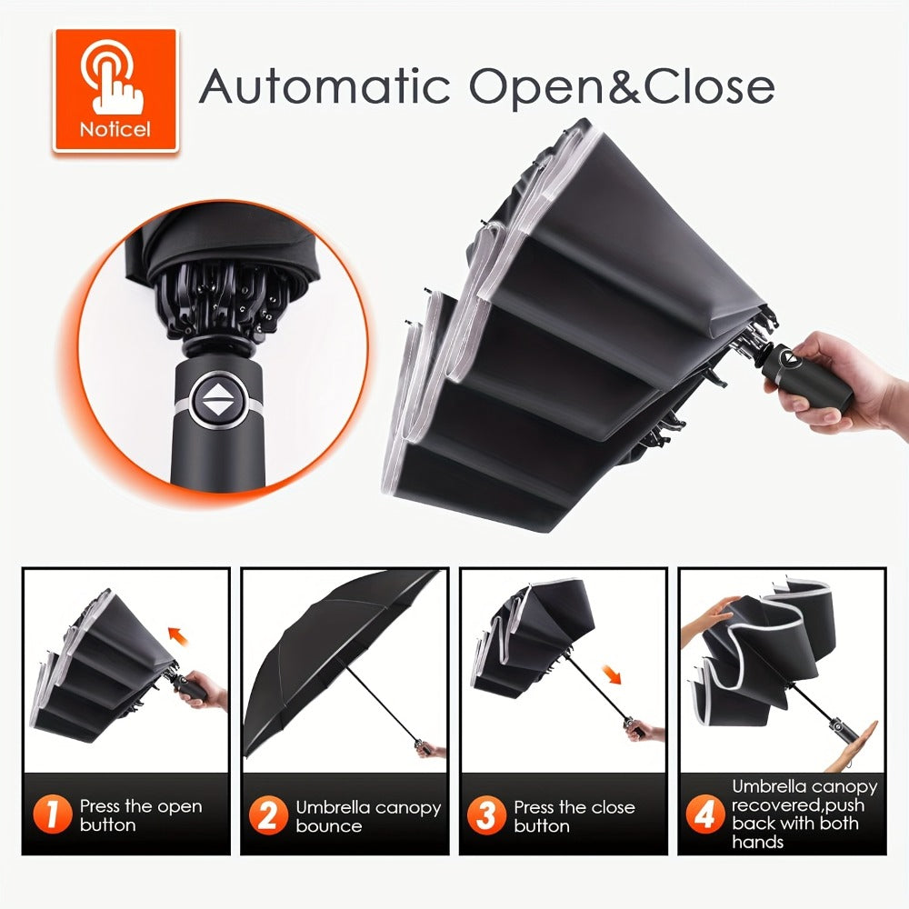1pc Automatic Folding Umbrella Heavy-Duty Windproof & with Suitable for All Weather, Compact Portable Canopy, Automatic Open/Close System, 20-Rib Sturdy Frame for Travel, Business, for & Gift