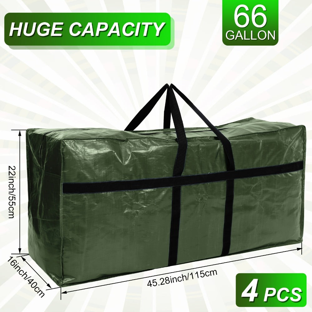 4pcs 66 Gallon Large Moving Bags with Zipper And Handles Foldable Storage Duffle Bags Heavy Duty Extra Large Totes for College Dorm Travel Clothes Blankets Bedding Moving (Green)