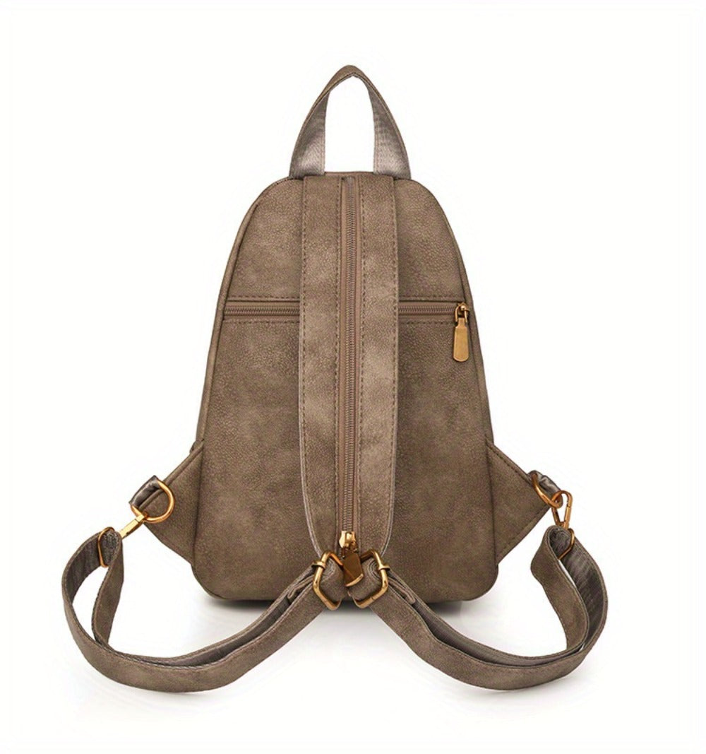 Classic Chic PU Backpack for Ladies - Adjustable Straps, Zip Fastening, Various Pockets, Trendy Shoulder & Crossbody , Chest , Casual Daily Use | Sturdy Zip Closure for Travel And Shopping (Available in Black/Brown/Khaki)