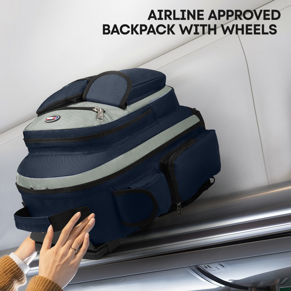 20 Inch Travel Rolling Backpack with Retractable Handle,Large Capacity Backpack with Wheels for Women & Men,Printing Travel Trolley Suitcase Bag for Weekend, School, Overnight, Work