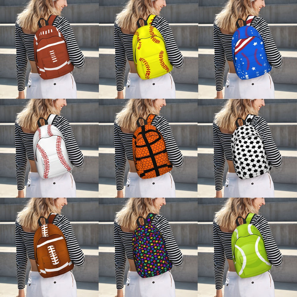 Lightweight Sports Backpack Suitable for Men & Women with Tablet/Laptop Compartment, Multi- Ball Print, Adjustable Shoulder Straps & Crossbody Pack - Suitable for Baseball, Basketball, Soccer, Football, Travel,