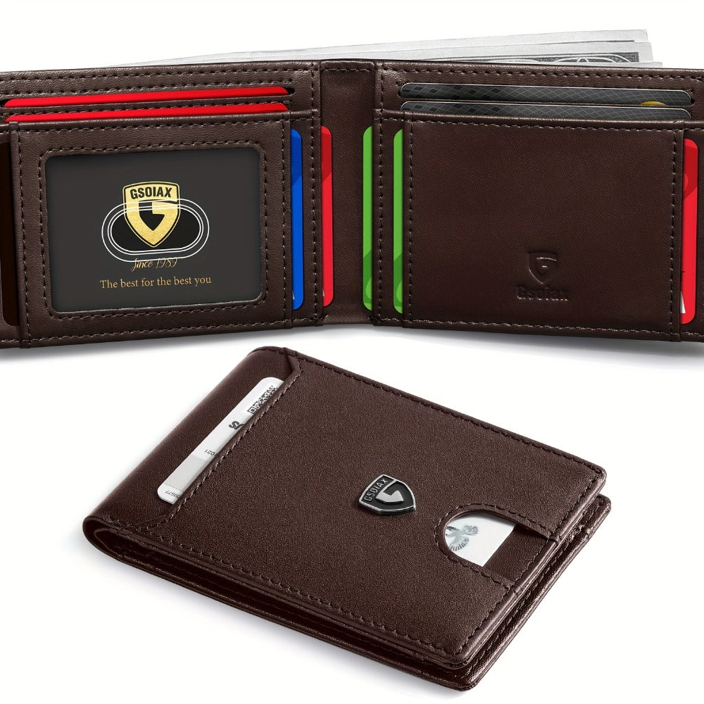 Mens Slim Wallet RFID Blocking Bifold Wallets for Men Minimalist Genuine Faux Leather Carbon Fiber Card Holder Money Clip Thin Mens with Gift Box