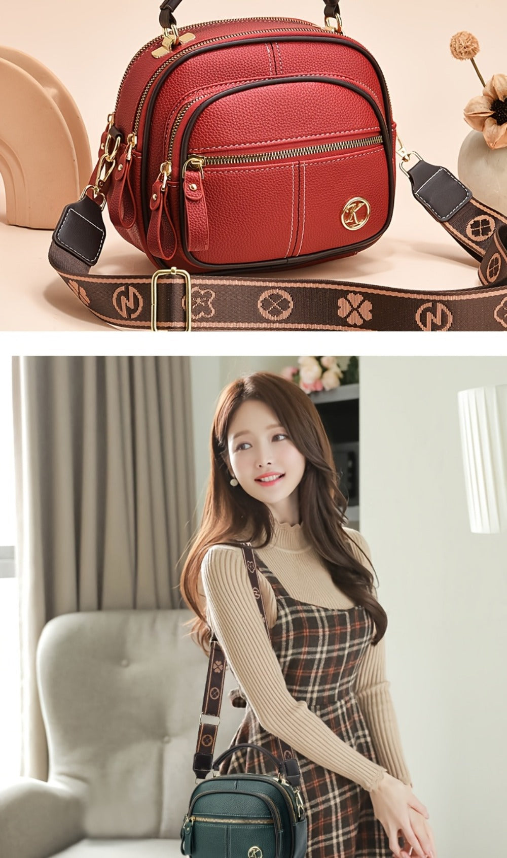 Women's Multifunctional Crossbody & Shoulder Bag - Square Handheld Purse with Wrist Strap, Zipper Closure, Suitable for,, Travel, Casual Outfits - Versatile Everyday Carry