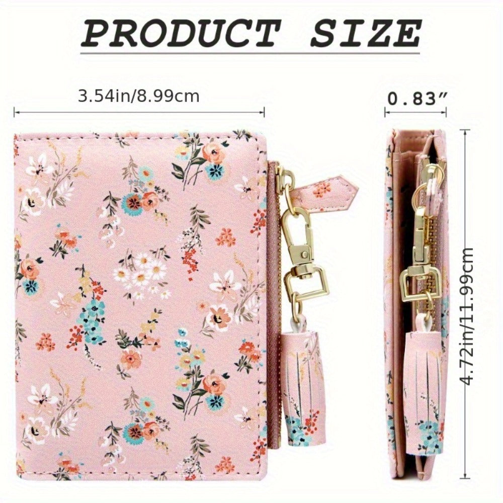 Slim Bifold Wallet for with Tassel Keychain - 9 Card Slots & Zipper Pocket, Compact ID Holder for Everyday Use Or Party Accessories - Perfect Gift for Her, Cute Wallet, Stylish Accessory, Durable Polyester Lining Suitable for Teens, Coin Purse