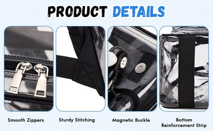Women's PVC Transparent School Backpack with Large Capacity Multi-Pocket Bookbag, Adjustable Shoulder Straps & Transparent Panels Suitable for School, College, Office, Computer Bag, Laptop Carrier, Zipper Closure