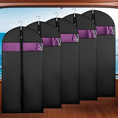 5pcs Black Washable Suit Covers with Transparent Windows, Suitable for Cabin Storage, Washable Suit Covers, Shirts, Suits, Dresses, Suit Dust Bags with Windows for Cabin Storage