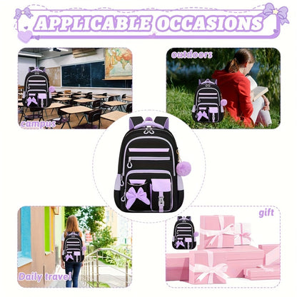 1pc Butterfly Knot Teenager'S Casual Backpack, Outdoor Camping Travel Bag, 15. 6-Inch Laptop Bag, College Purple Campus Backpack with Adjustable Shoulder Straps And Smooth Zipper, Suitable for Daily Travel And Campus, for Teenager, For Teenager