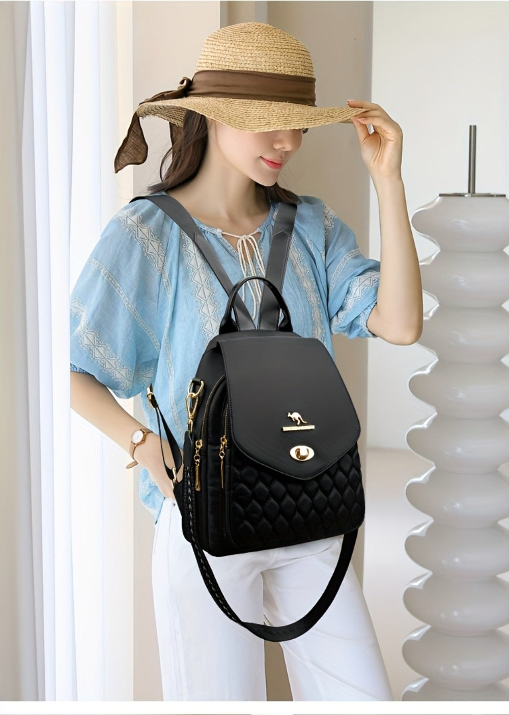 Trendy Urban Fashion Women'S Backpack - High-grade Texture And Pattern Design, Elegant And Practical, Golden Hardware Embellishment, Suitable For Commuting, Leisure, Travel, Ideal Holiday Gift