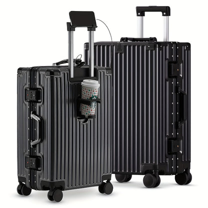 Aluminum Alloy Frame Abs+Pc Hard Shell Spinner Suitcase with Built In TSA Approved Lock Features Cup Holders And USB Ports 20 Inch Carry On Size for Airline Travel Durable And Scratch Resistant