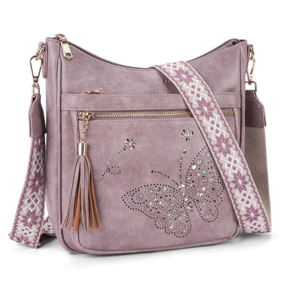 YOVIEE Women'S Large Vintage Butterfly Handbag With Adjustable Crossbody Strap & Fringe Tassel Golden-Tone Hardware, Secure Zipper Closure, Lining Women'S Handbag Faux Leather Tote Bag Gift For Mom Daily