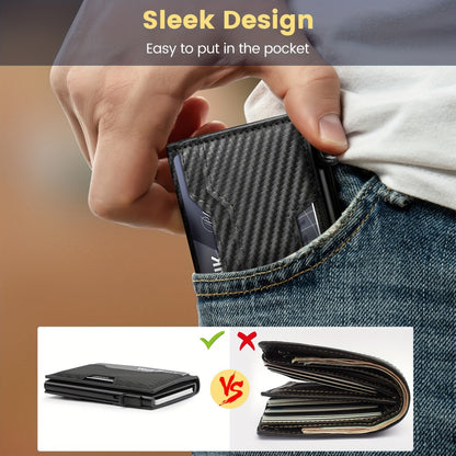 Wallet for Men, Mens Wallet Minimalist Slim Wallet, RFID Blocking Smart Pop Up Wallet with Money Clip & ID Window, Metal Compact Wallet, Aluminum Credit Card Holder