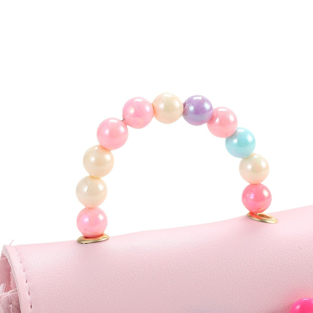 ' Handbag Featuring Floral Decorations And a Snap Closure - a Lightweight Pink Purse with Bead Details And a Pocket, Suitable for College, Parties, And Everyday Use