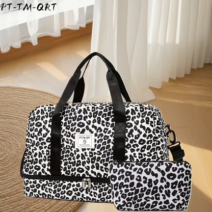 Business Short Trip Outdoor Leopard Print Sports Fitness Trendy Cow Pattern Women's Handbag Leopard Print Holiday Gift Bag Shoes Travel Yoga