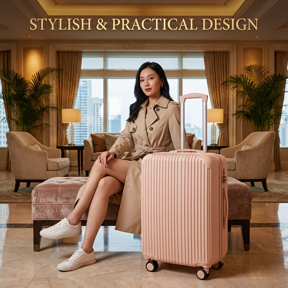 Lightweight Carry-On Suitcase Available in 20, 24, And 28 Inches, Featuring 360° Multi-Directional Wheels And a Combination Lock, with Checked Luggage Options in Pink for 24 And 28 Inches